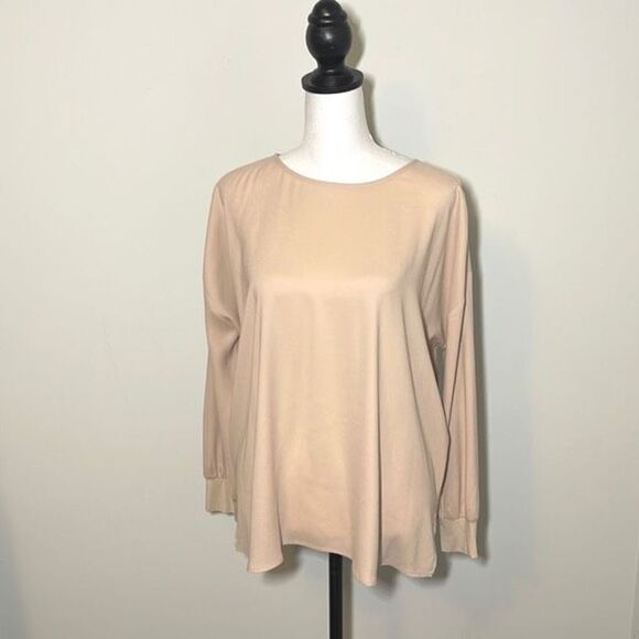 Ann Taylor Petite Long Sleeve Pullover Minimalist Blouse Nude/Tan Size Small Pet - Picture 1 of 8